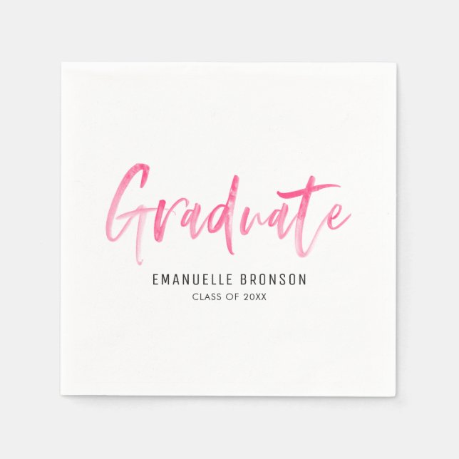 Serviette En Papier Aquarelle rose chaud Lettering Graduation (Devant)