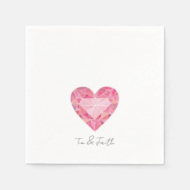 Serviette En Papier Aquarelle rose Coeur Gem Glam Diamond Love NOMS (Devant)