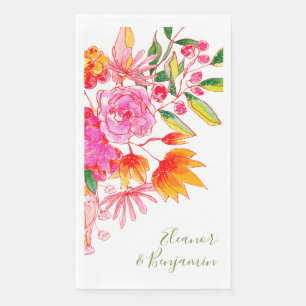 Serviette En Papier Aquarelle rose coloré Floral Personnalisé Mariage
