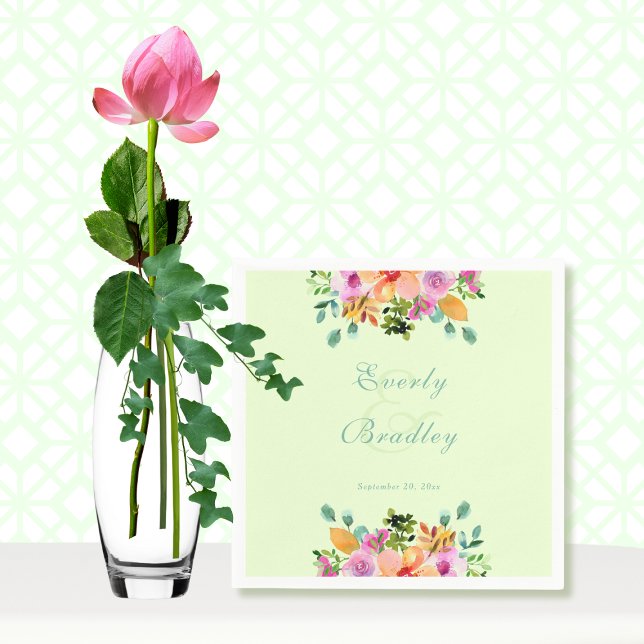 Serviette En Papier Aquarelle rose de la menthe Mariage de bois floral (Créateur téléchargé)