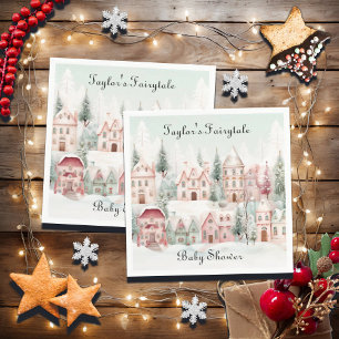 Serviette En Papier Aquarelle rose de la Monnaie Baby shower d'hiver F