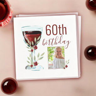 Serviette En Papier Aquarelle Rose de vin rouge Photo 60e anniversaire