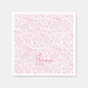 Serviette En Papier Aquarelle rose Design Nom personnalisé Sweet Chic