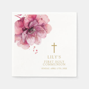 Serviette En Papier Aquarelle Rose Dusty moderne Floral Sainte Communi