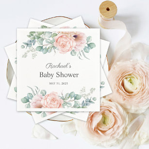 Serviette En Papier Aquarelle rose et beige Baby shower floral