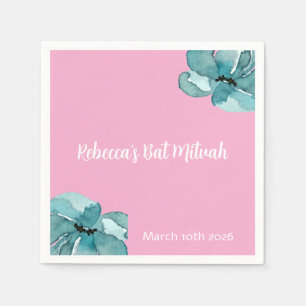 Serviette En Papier Aquarelle rose et blanc Bat mitzvah floral