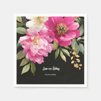 Serviette En Papier Aquarelle rose et blanc Peony Mariage floral