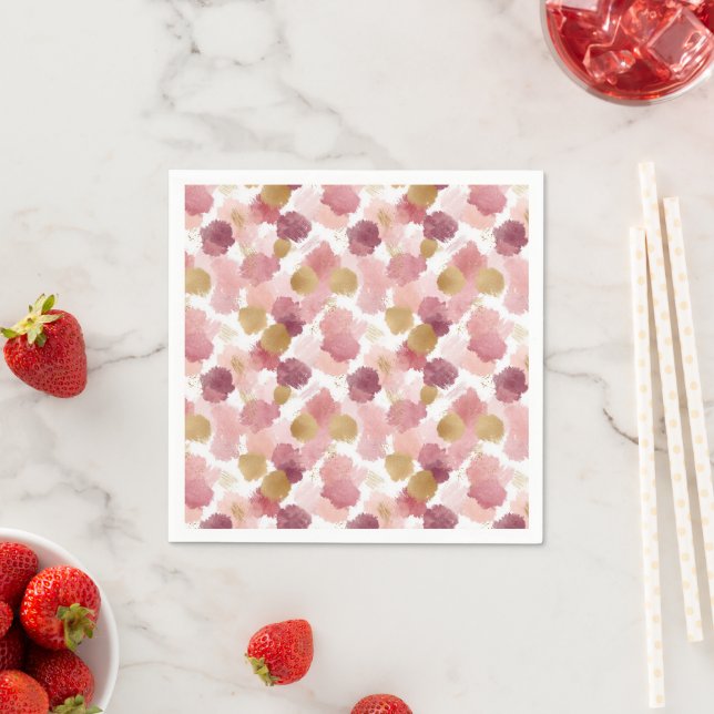 Serviette En Papier Aquarelle rose et or Abstraite (En situation)