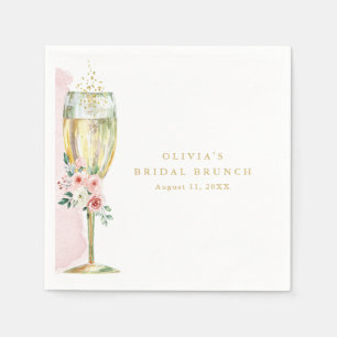 Serviette En Papier Aquarelle rose et or Roses en verre de Champagne