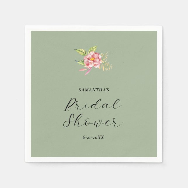 Serviette En Papier Aquarelle rose | Fête des mariées (Devant)