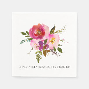 Serviette En Papier Aquarelle rose Fête des mariées florale
