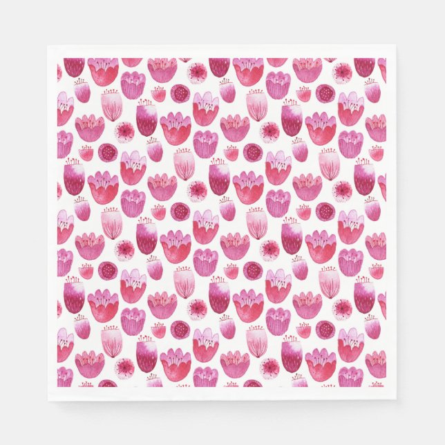 Serviette En Papier Aquarelle rose Floral (Devant)