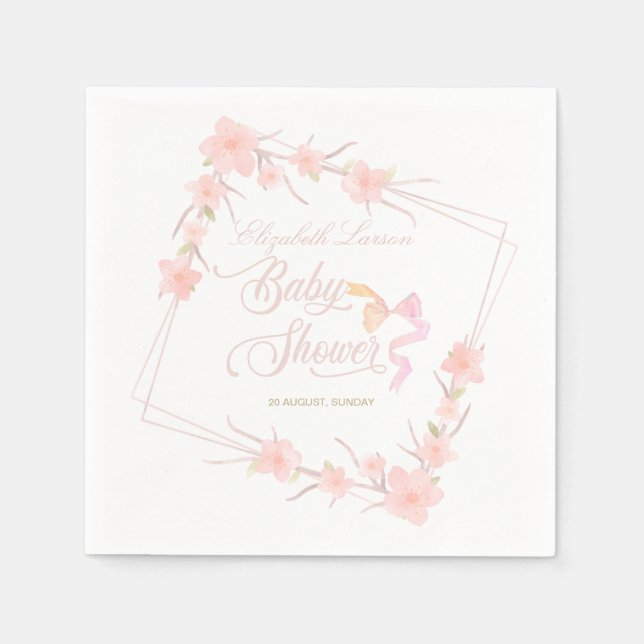 Serviette En Papier Aquarelle rose Floral Élégant Baby shower (Devant)