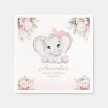 Aquarelle rose floral Eléphant baby shower fille
