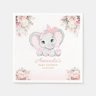 Serviette En Papier Aquarelle rose floral Eléphant baby shower fille
