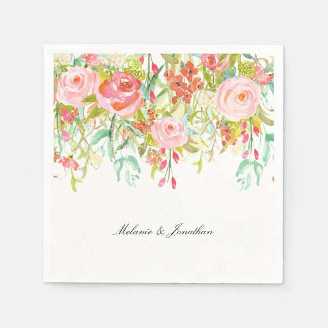 Serviette En Papier Aquarelle Rose Floral Garden (Devant)