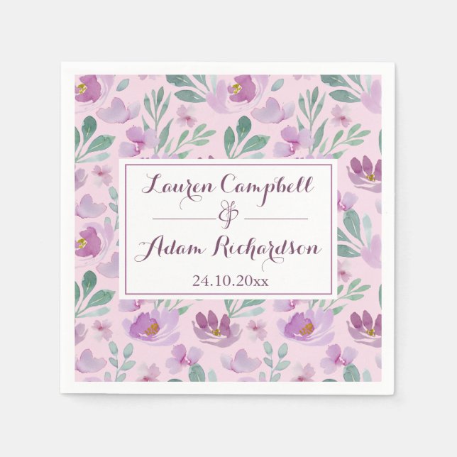 Serviette En Papier Aquarelle rose Floral Mariage (Devant)