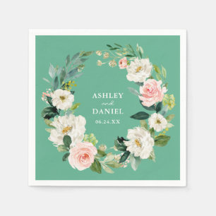 Serviette En Papier Aquarelle rose Floral Mariage Neo Mint