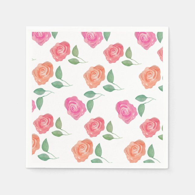 Serviette En Papier Aquarelle rose Florale (Devant)