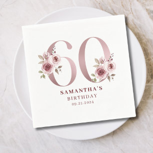 Serviette En Papier Aquarelle rose florale 60e anniversaire