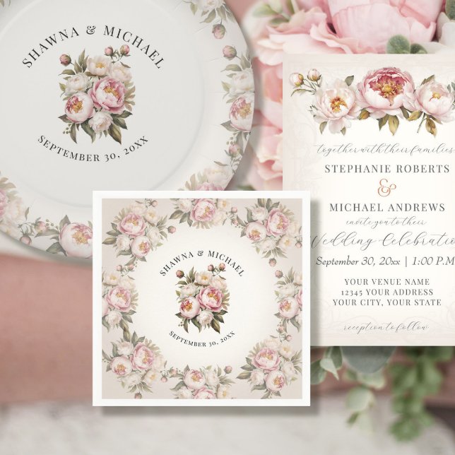 Serviette En Papier Aquarelle rose florale Mariage élégant (Créateur téléchargé)