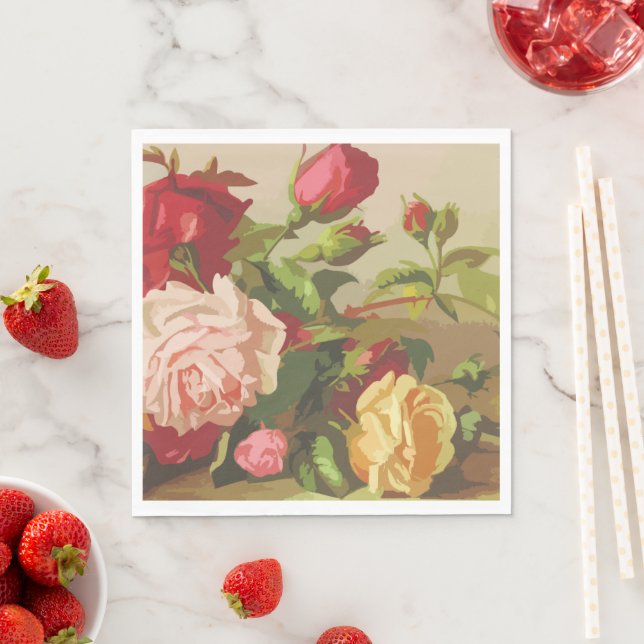 Serviette En Papier Aquarelle rose florale Tendance Rose marguerites (En situation)