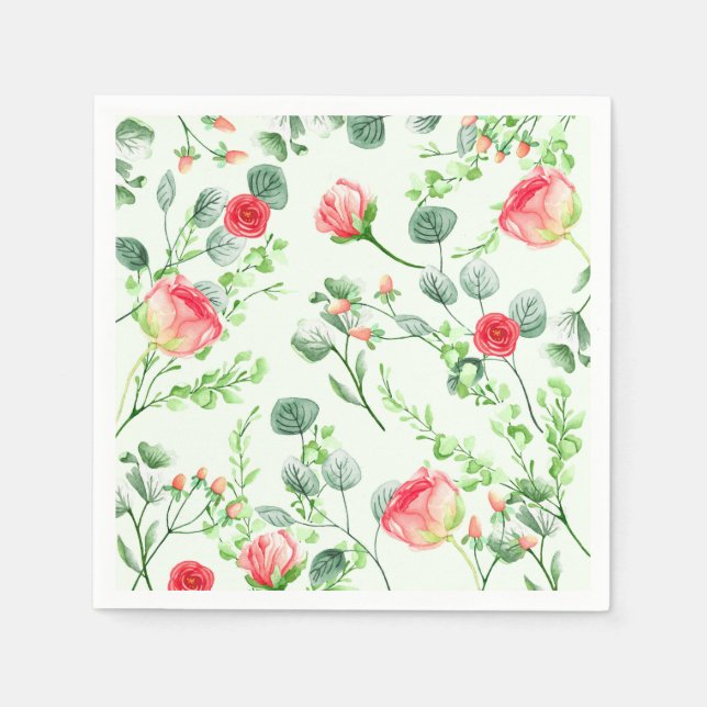 Serviette En Papier Aquarelle Rose Garden Bouquet Rose (Devant)