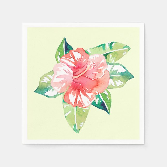Serviette En Papier Aquarelle rose Hibiscus Tropical Floral (Devant)