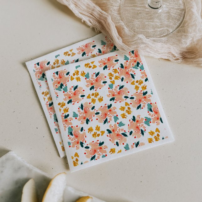Serviette En Papier Aquarelle rose Jardin Floral (Pink watercolor floral garden paper party napkins.)