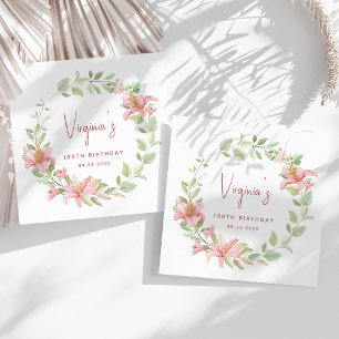 Serviette En Papier Aquarelle rose Lily Floral 100e anniversaire