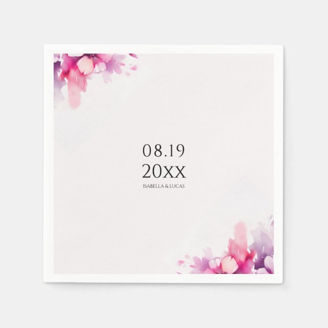 Serviette En Papier Aquarelle rose Mariage (Devant)