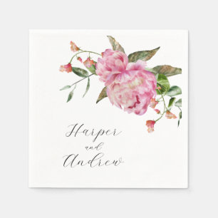 Serviette En Papier Aquarelle rose Mariage floral