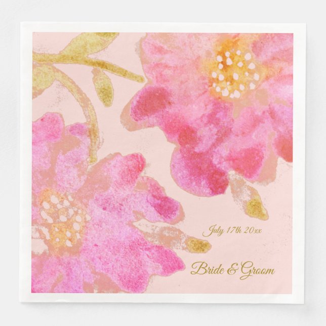 Serviette En Papier Aquarelle rose Mariage floral serviettes (Devant)