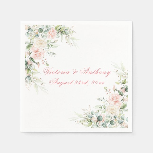 Serviette En Papier Aquarelle rose Mariage flou (Devant)
