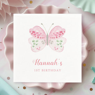 Serviette En Papier Aquarelle rose mignonne papillon 1er fête d'annive