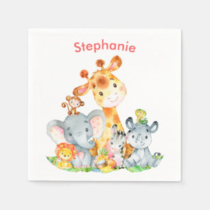 Serviette En Papier Aquarelle rose mignonne Safari Jungle Animaux