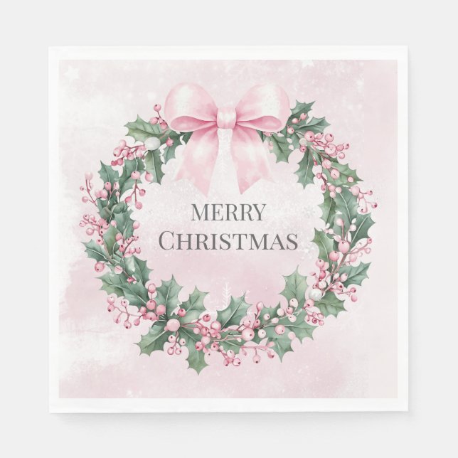 Serviette En Papier aquarelle rose Noël Père Noël 1er anniversaire (Devant)