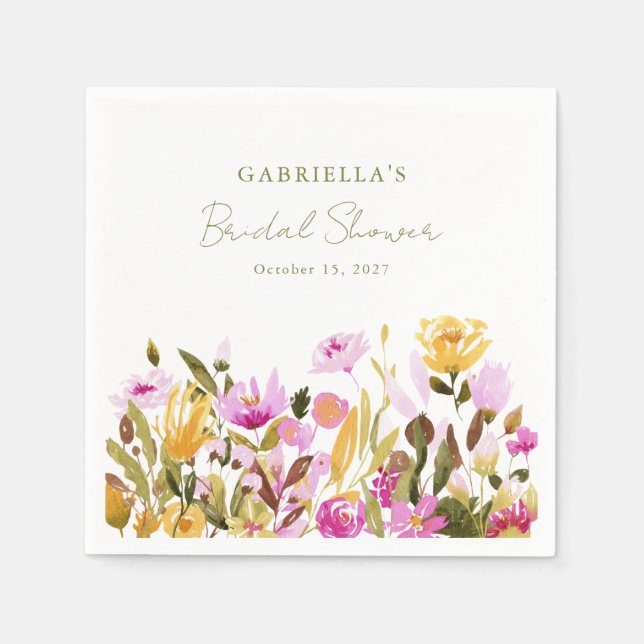 Serviette En Papier Aquarelle rose olive moderne Fête des mariées flor (Devant)