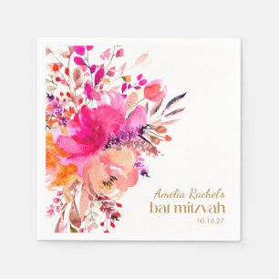 Serviette En Papier Aquarelle rose or Floral Élégant Bat mitzvah