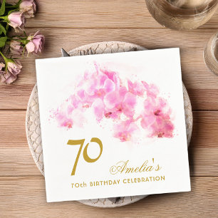 Serviette En Papier Aquarelle rose orchidée Parties scintillant or 70e