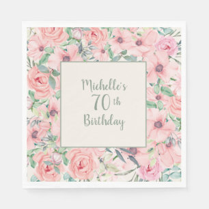 Serviette En Papier Aquarelle rose pâle 70e anniversaire