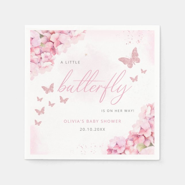 Serviette En Papier Aquarelle rose pâle Baby shower papillon floral (Devant)