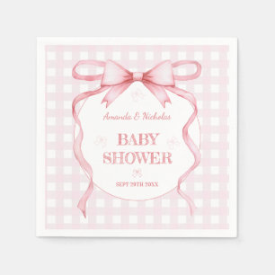 Serviette En Papier Aquarelle rose pâle Bow En vichy bébé fille douche