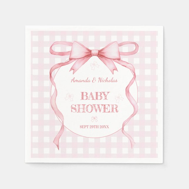 Serviette En Papier Aquarelle rose pâle Bow En vichy bébé fille douche (Devant)
