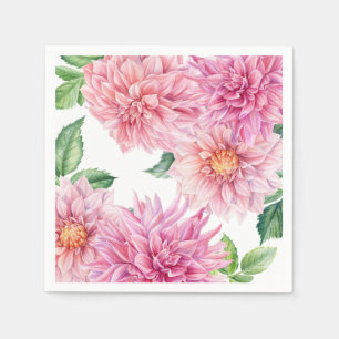 Serviette En Papier Aquarelle rose pâle Dahlia motif floral