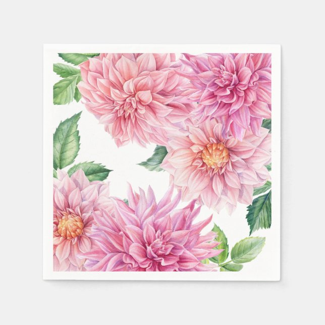 Serviette En Papier Aquarelle rose pâle Dahlia motif floral (Devant)