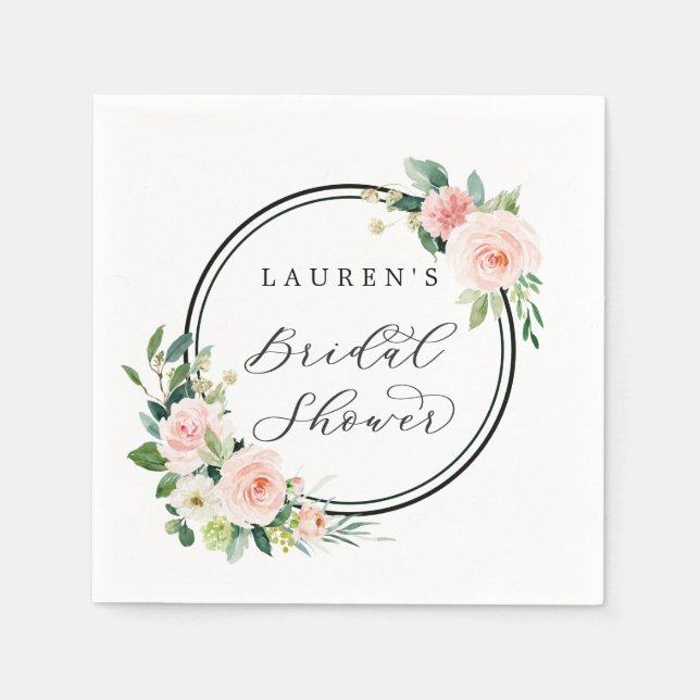 Serviette En Papier Aquarelle rose pâle Fleur Douche nuptiale (Devant)