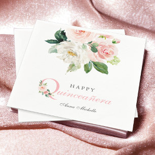 Serviette En Papier Aquarelle rose pâle Floral Quinceañera Anniversair