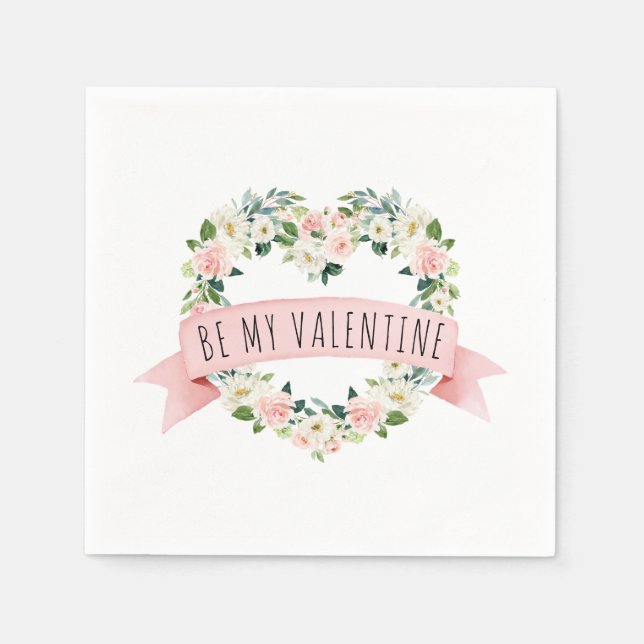 Serviette En Papier Aquarelle rose pâle Floral Valentine (Devant)
