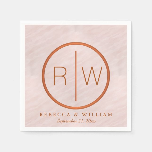 Serviette En Papier Aquarelle rose pâle Fournitures de Mariage Monogra (Devant)